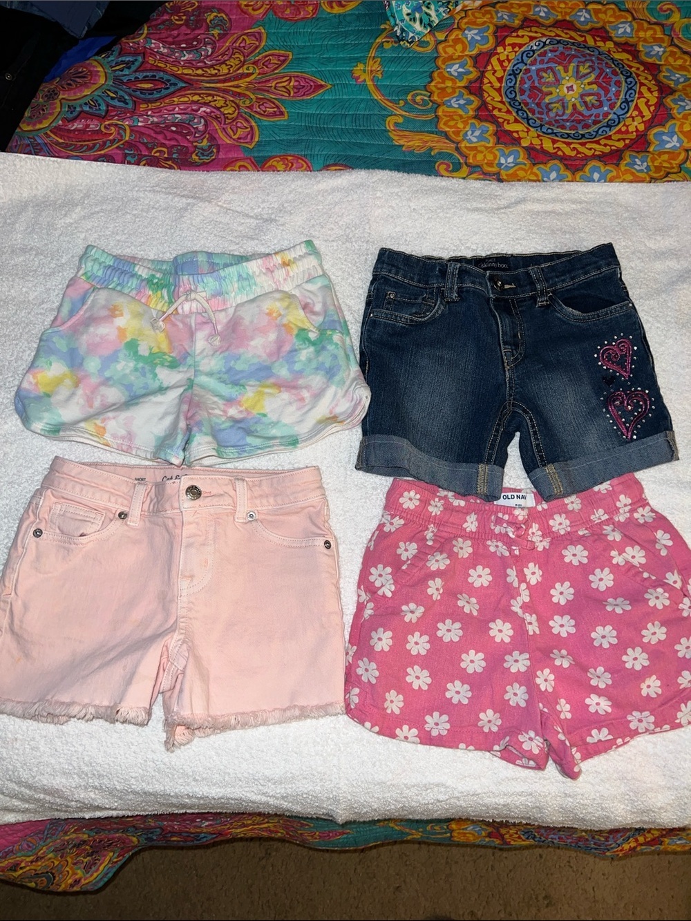 Assorted Girls' Shorts Pack - Tie-Dye, Denim, Pink Floral, Blush